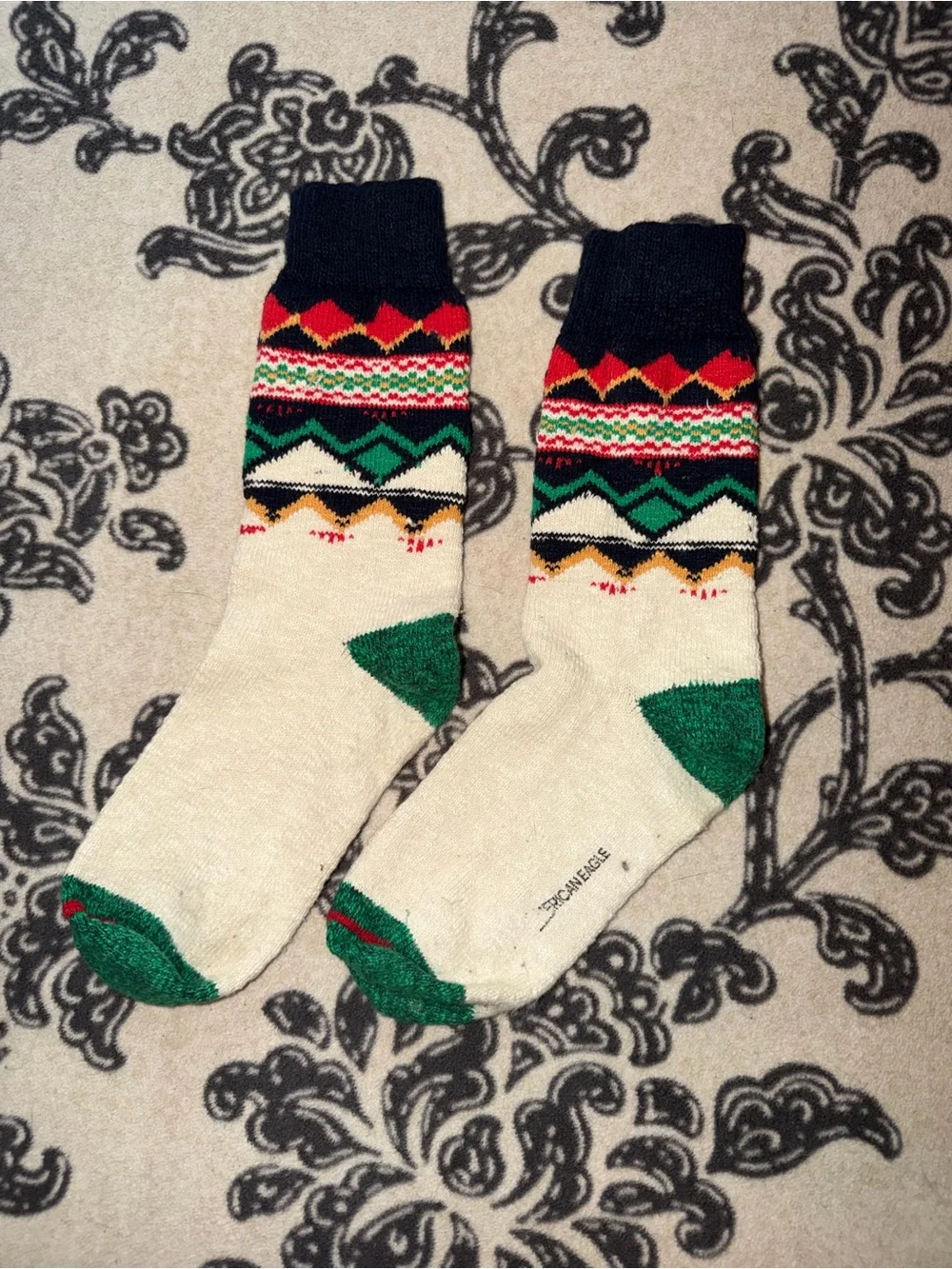 Cozy Patterned Wool Blend Crew Socks - Beige & Cream